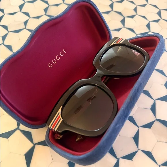 Gucci Brown square Sunglasses with Red and blue Accents glitter